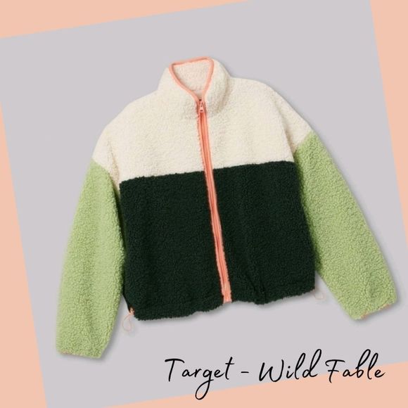 wild fable Jackets & Blazers - NWT Target Wild Fable Sherpa Fleece Green Colorblock Zip Up Lacket Size Medium